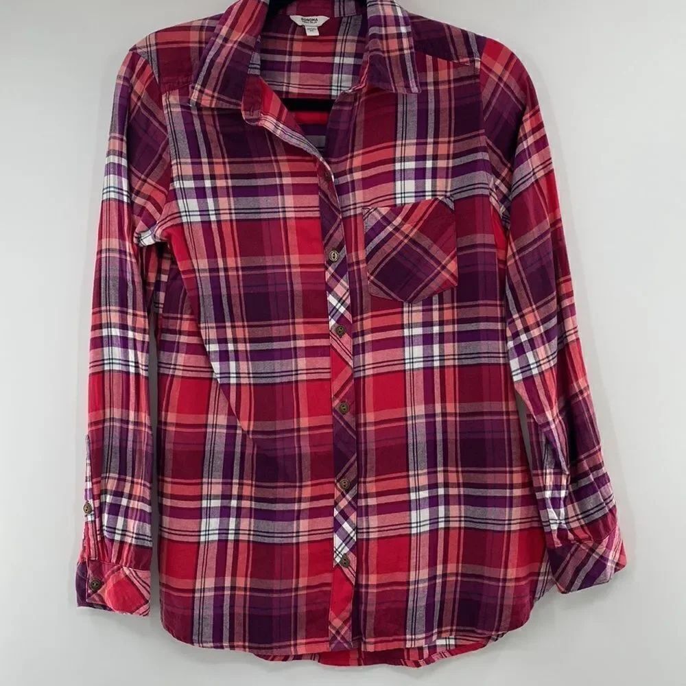 3For$20 Sonoma Plaid Pink/Purple Button Down Size: XS